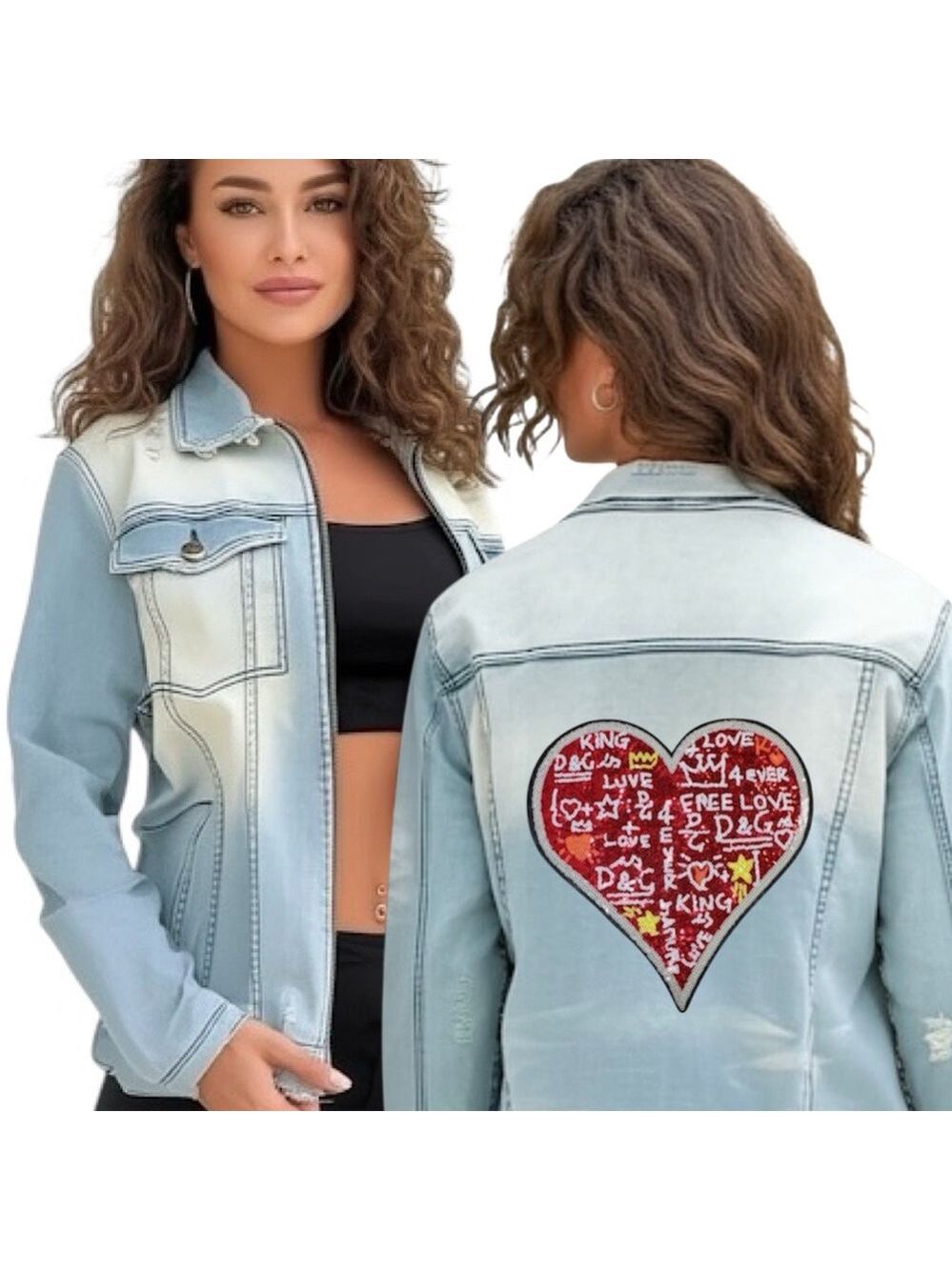 Adventure-Ready Oversized Jean Jacket with Sequin Heart Personalize Your Own!